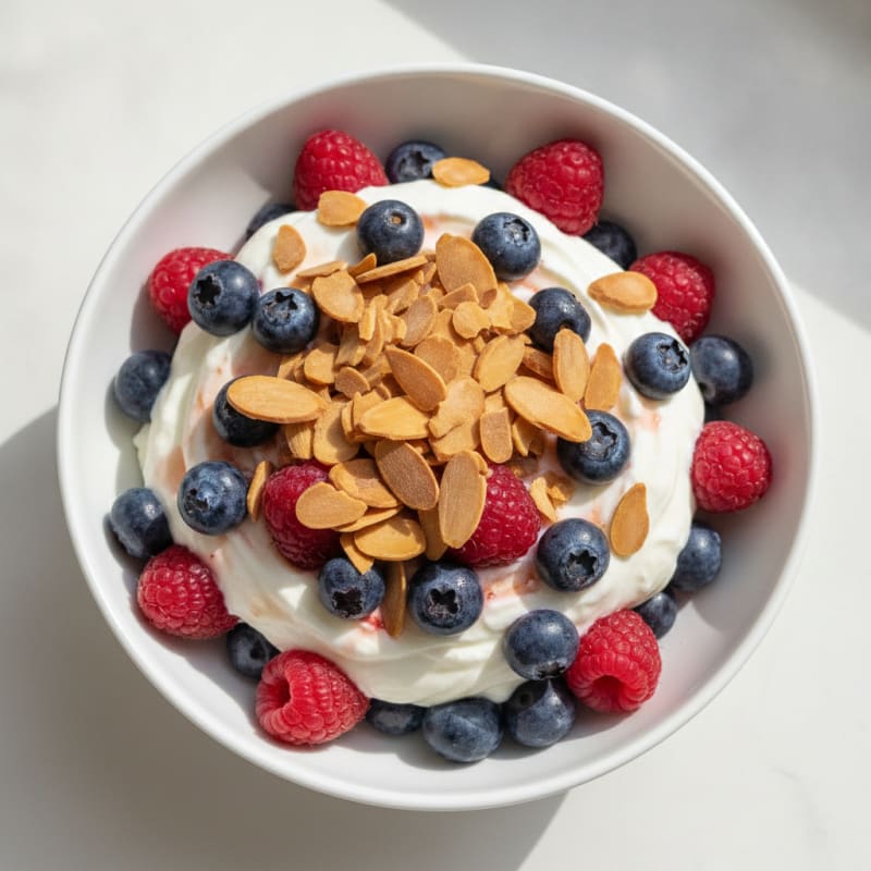 Greek Yogurt Protein Parfait with Mixed Berries and Almonds