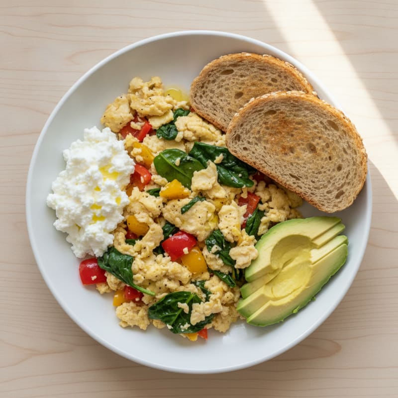 Egg White Veggie Scramble with Cottage Cheese