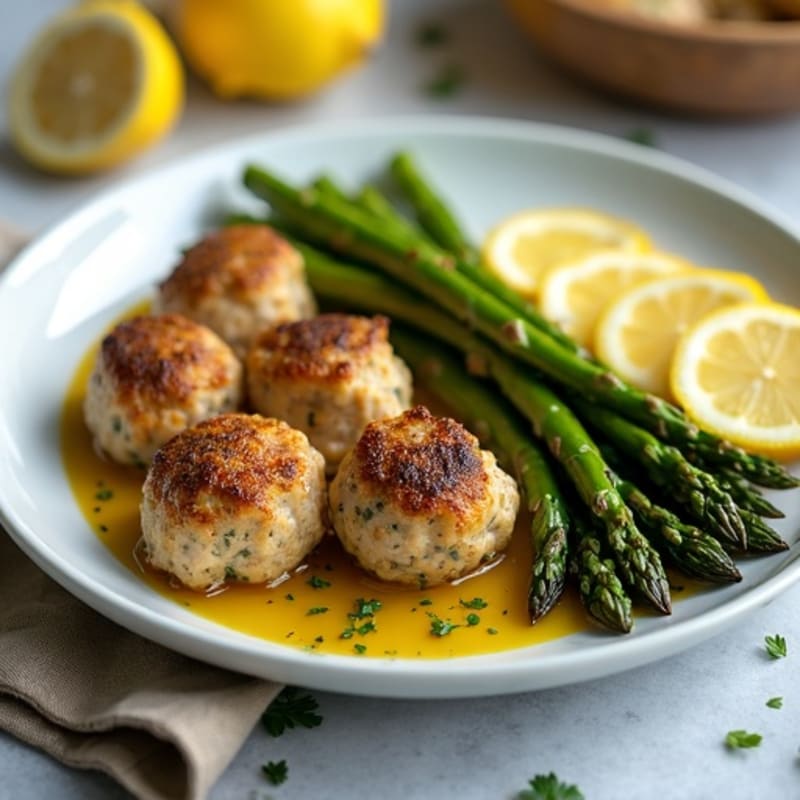 Sheet Pan Lemon Herb Chicken Meatballs with Roasted Asparagus