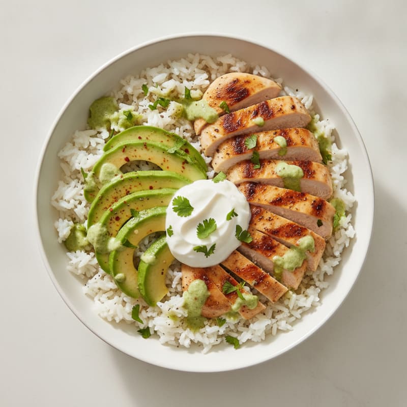 Grilled Chicken Breast with Avocado Rice Bowl