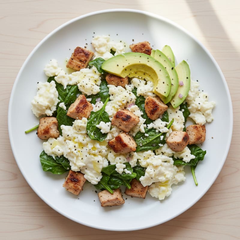 Egg White and Spinach Scramble with Grilled Turkey Breast