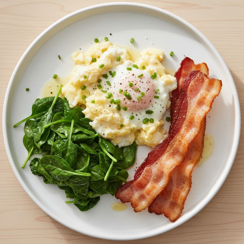Fluffy Scrambled Eggs with Crispy Bacon