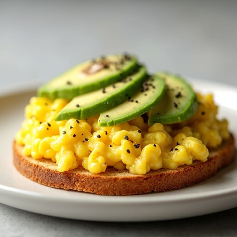 Low-Fat Scrambled Egg Whites with Fresh Avocado on Crispy Crispbread