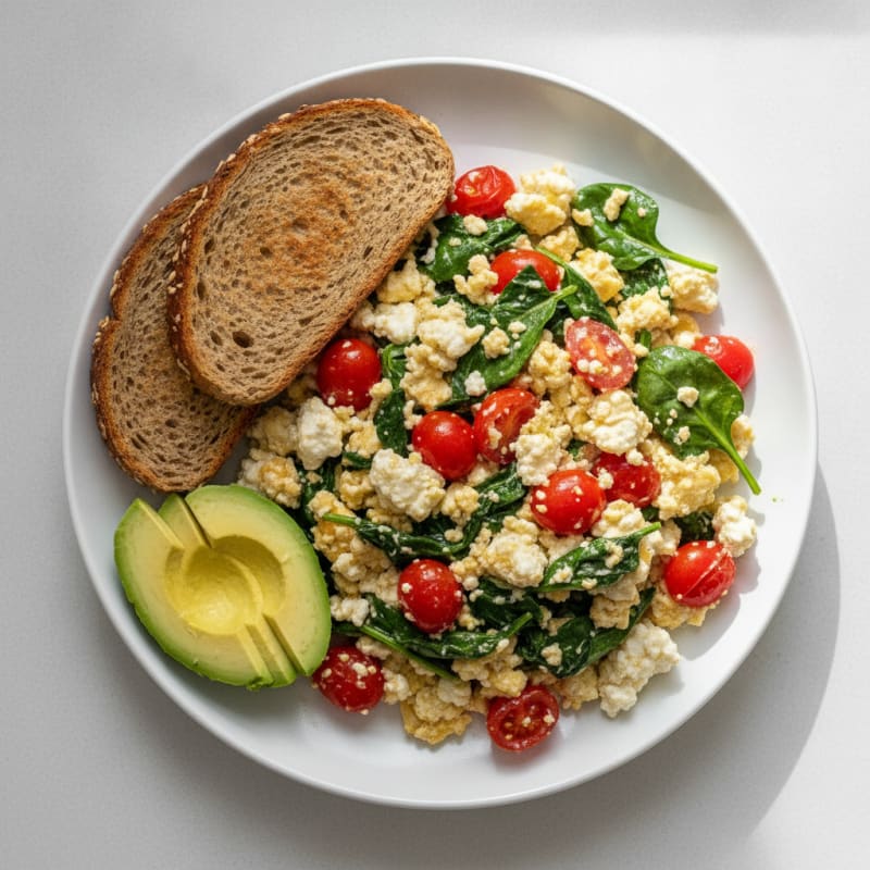 Egg White and Cottage Cheese Scramble with Spinach and Tomatoes