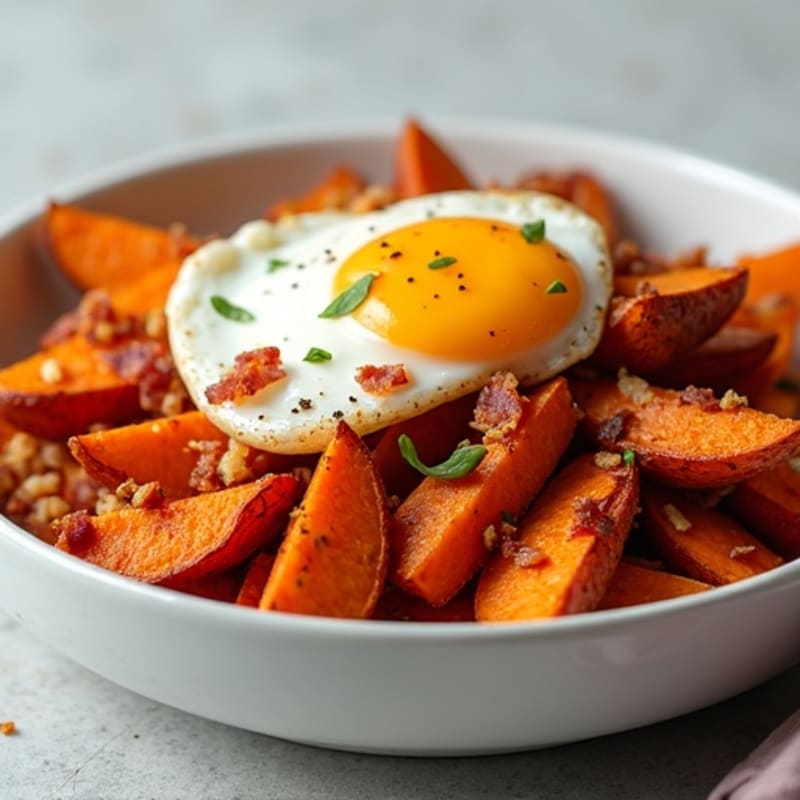 Crispy Sweet Potato Wedges with Turkey Bacon Crumbles