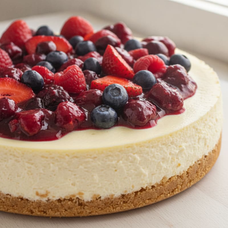 Creamy Greek Yogurt Protein Cheesecake with Mixed Berries