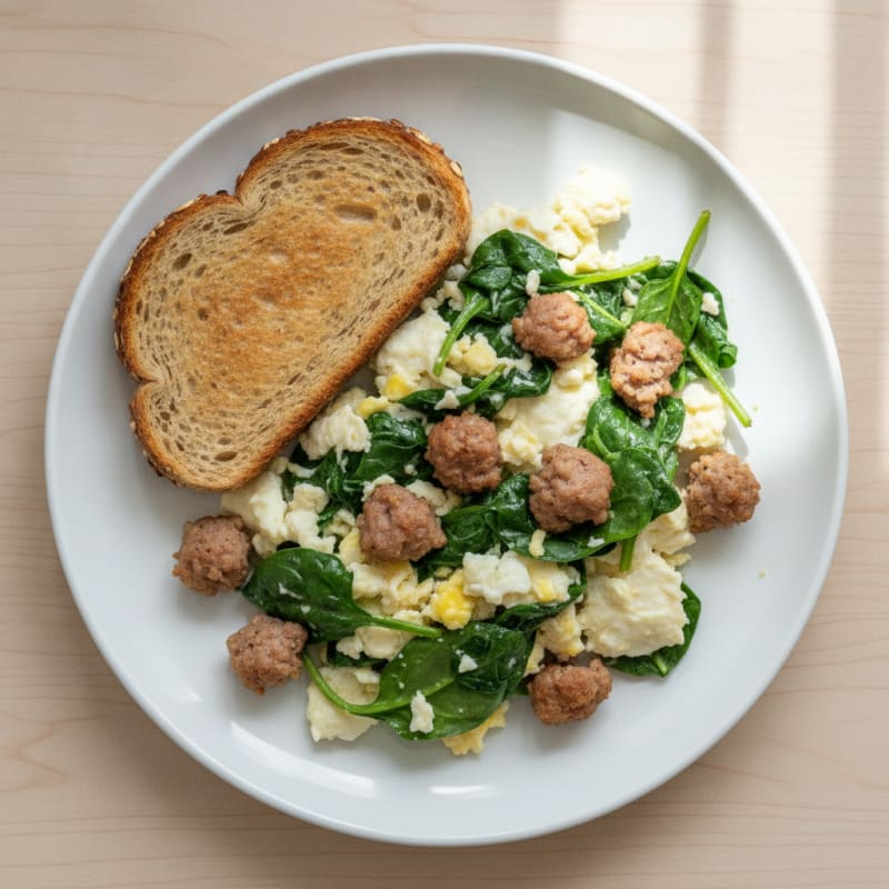 Egg White and Spinach Scramble with Turkey Sausage