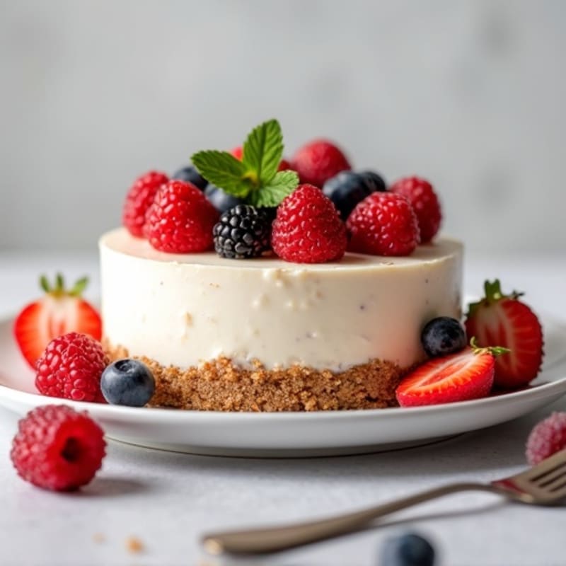 Silky Greek Yogurt Protein Cheesecake with Fresh Berries