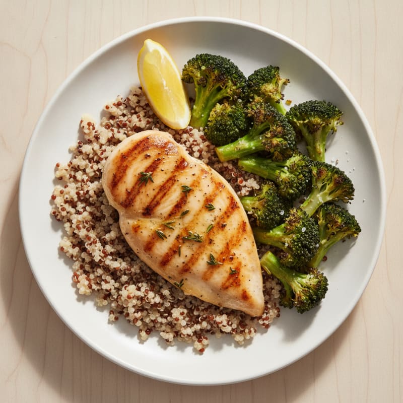 Grilled Chicken Breast with Quinoa and Roasted Broccoli