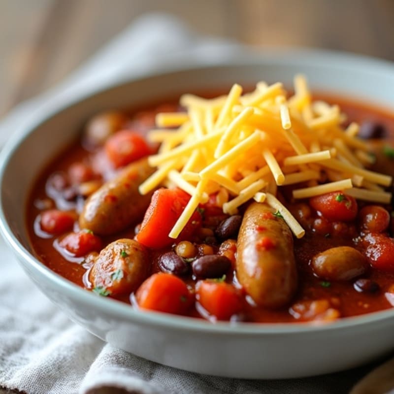 Hearty Lean Turkey and Chicken Sausage Chili with Creamy Cheesy Topping