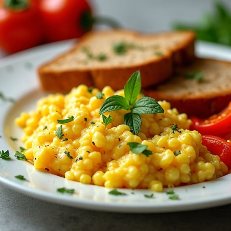 Egg and Herb Scramble with Wholemeal Toast and Sautéed Capsicum