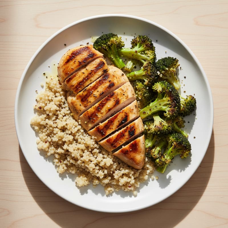 Grilled Chicken Breast with Quinoa and Roasted Broccoli
