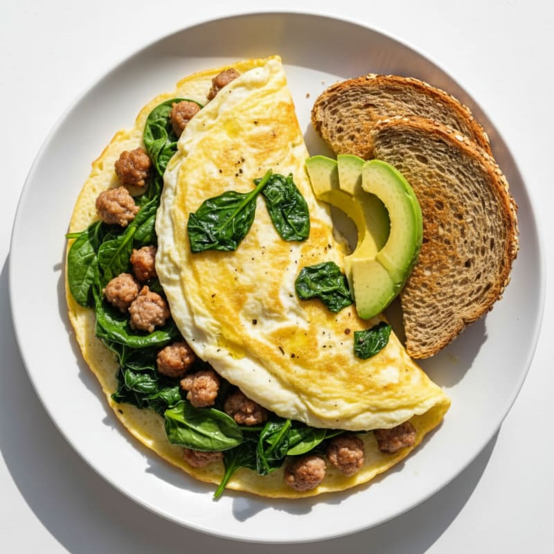 Egg White Spinach Omelette with Turkey Sausage