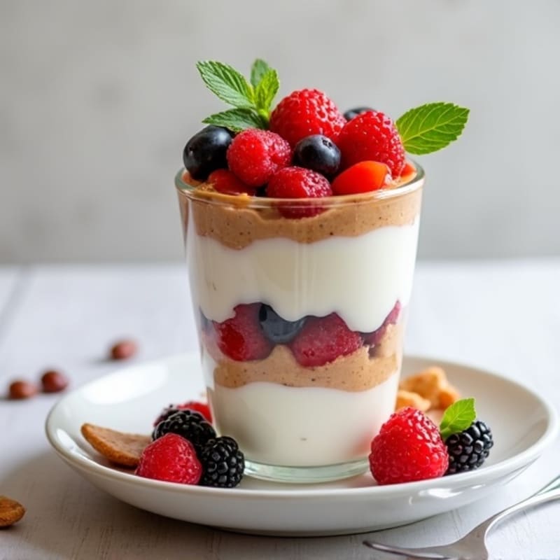Greek Yogurt Protein Parfait with Mixed Berries and Almond Butter