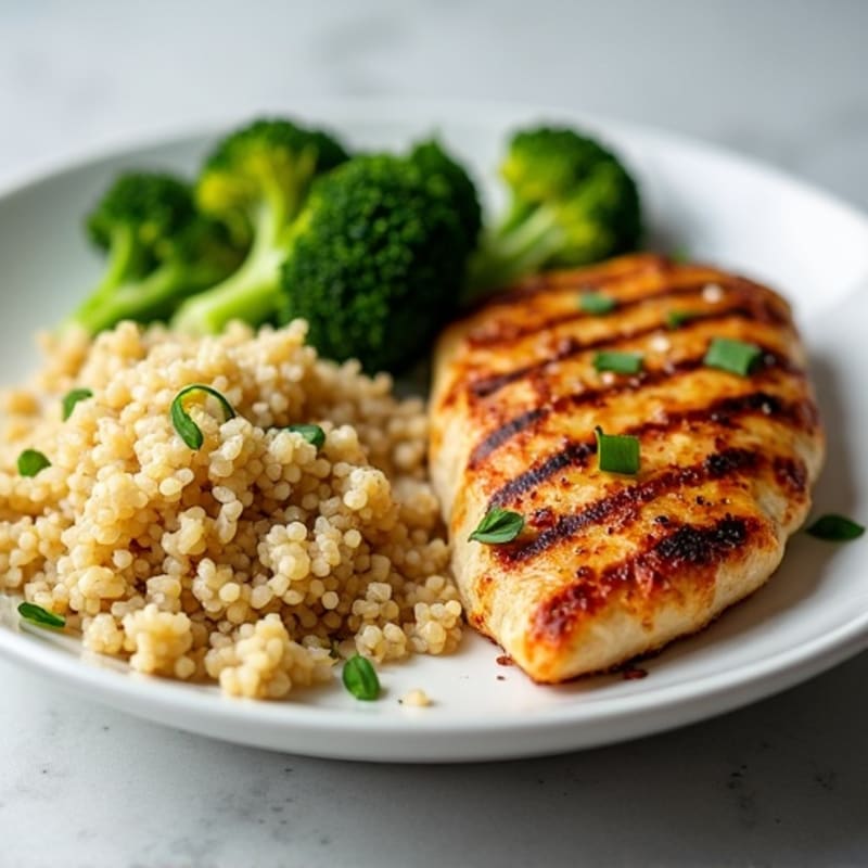 Grilled Chicken Breast with Roasted Broccoli and Quinoa
