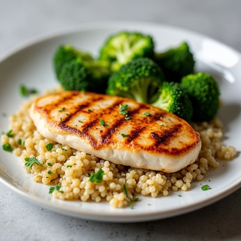 Grilled Chicken Breast with Quinoa and Roasted Broccoli