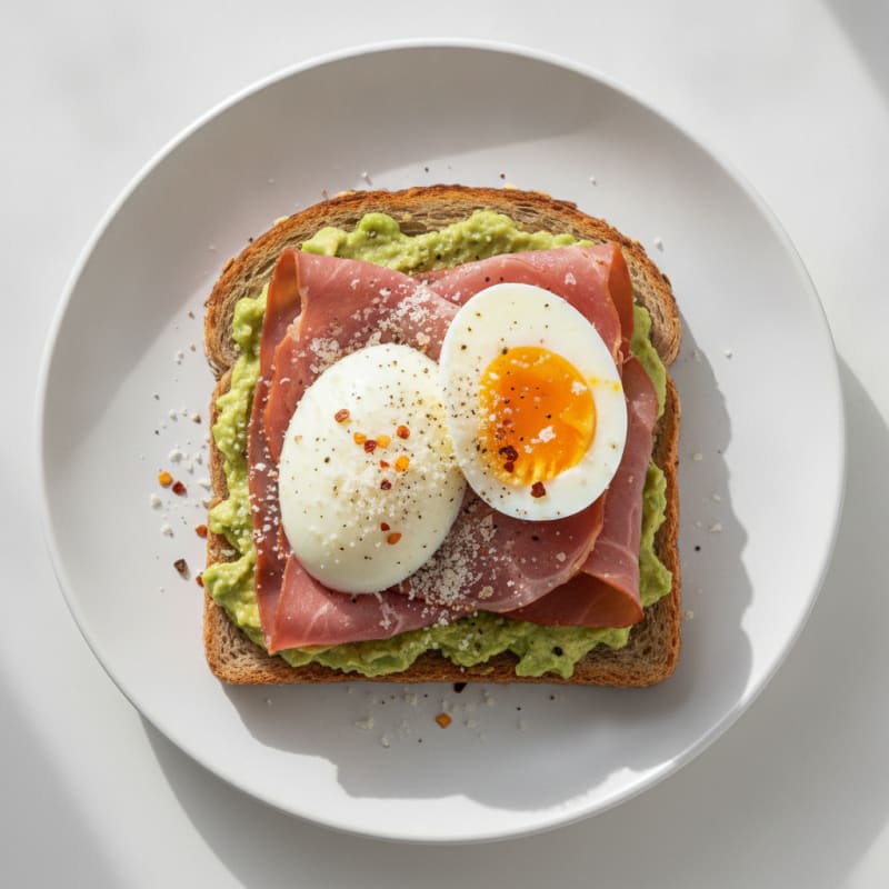 Open-Faced Ham and Egg Avocado Toast