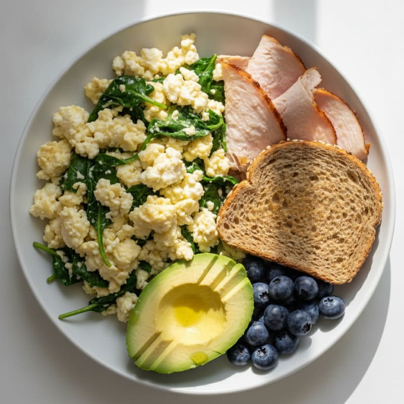 Cottage Cheese Scramble with Spinach and Smoked Turkey