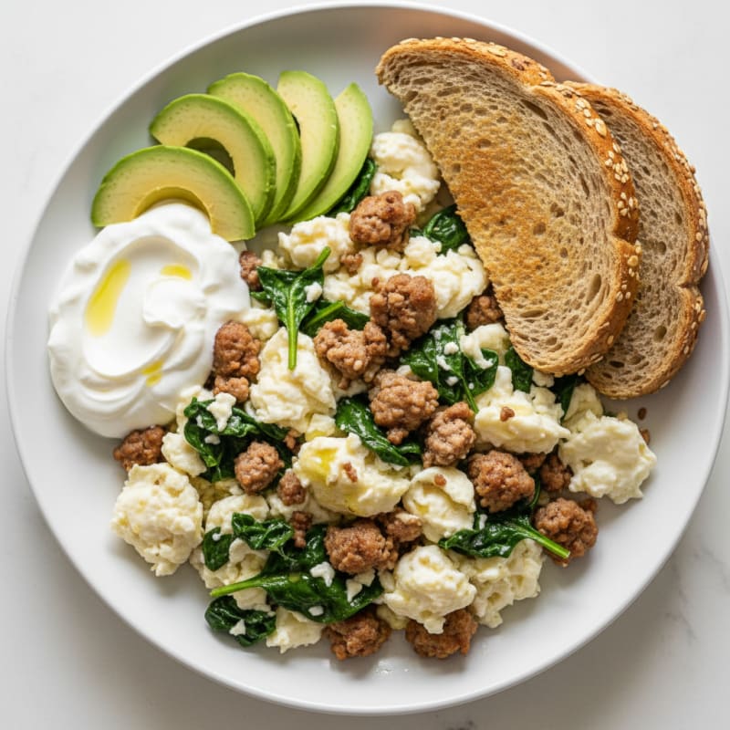 Egg White and Turkey Sausage Scramble with Greek Yogurt