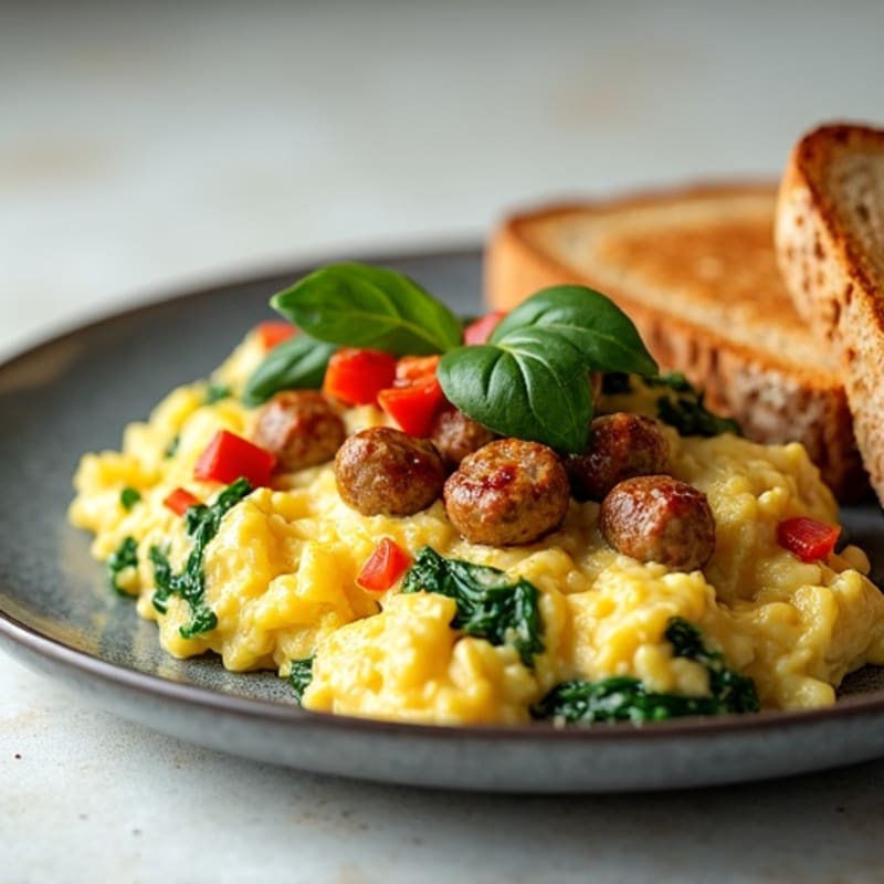 Egg White Scramble with Chicken Sausage and Spinach