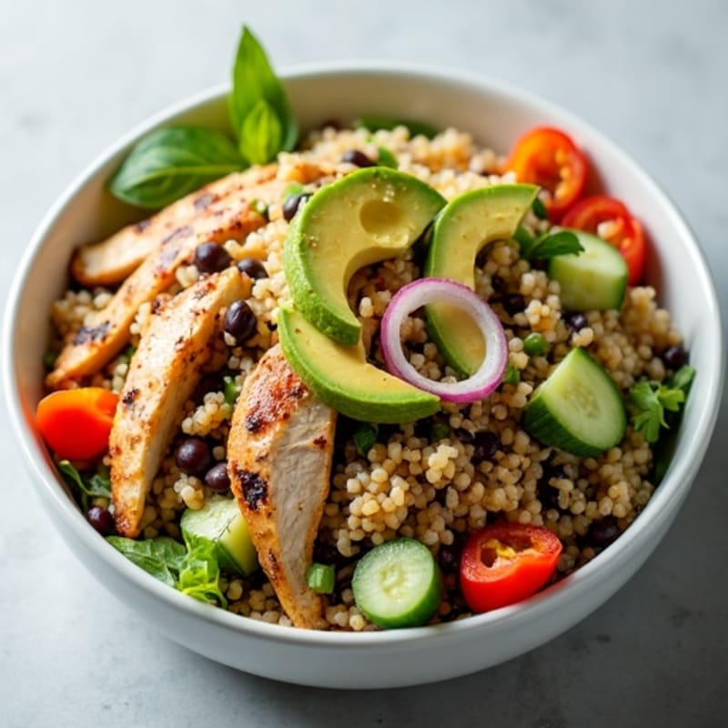 Vibrant Quinoa and Black Bean Salad with Grilled Chicken