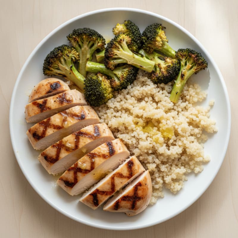 Grilled Chicken Breast with Quinoa and Roasted Broccoli