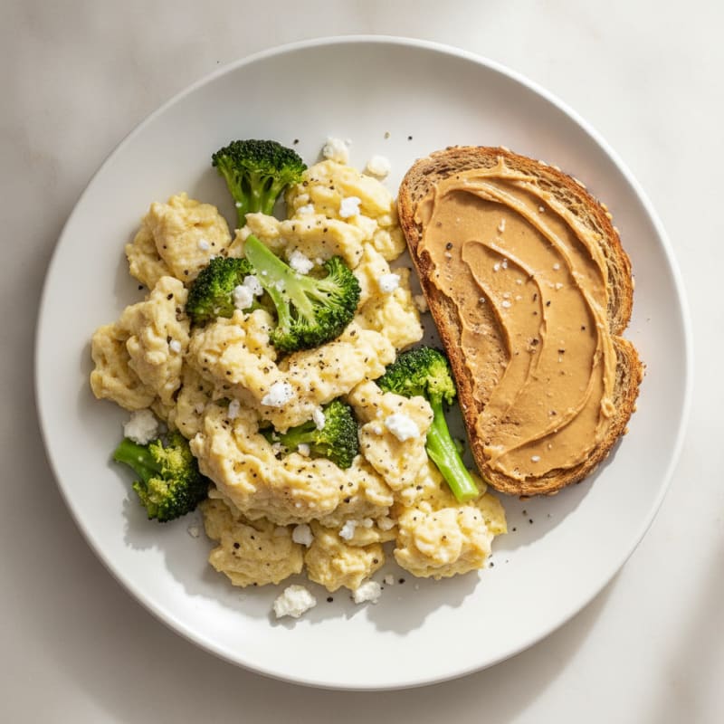 Broccoli and Feta Scramble with Peanut Toast