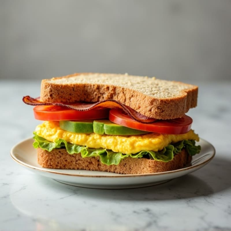 Creamy Avocado, Crispy Turkey Bacon, and Fresh Tomato Whole Grain Sandwich