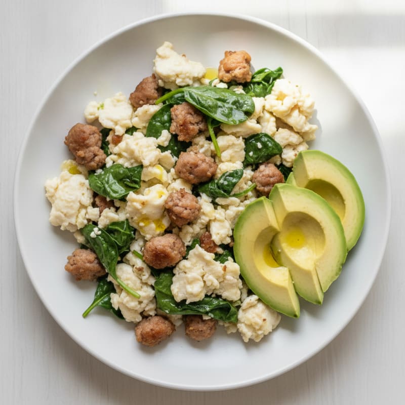 Egg White and Turkey Sausage Scramble with Spinach
