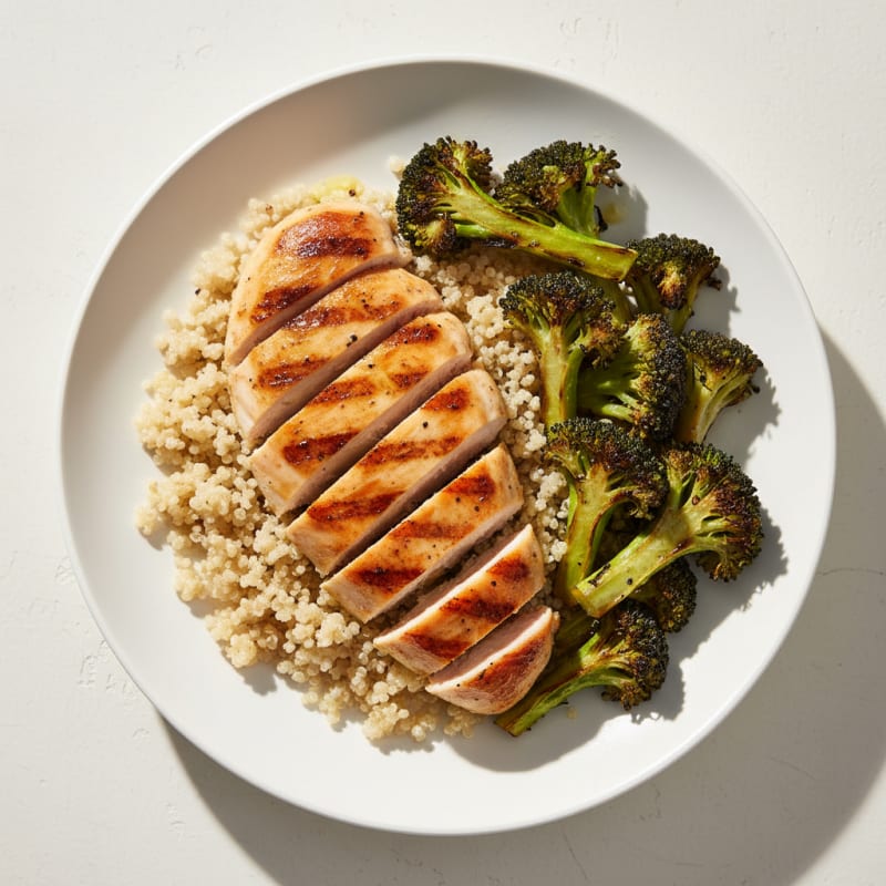 Grilled Chicken Breast with Quinoa and Roasted Broccoli