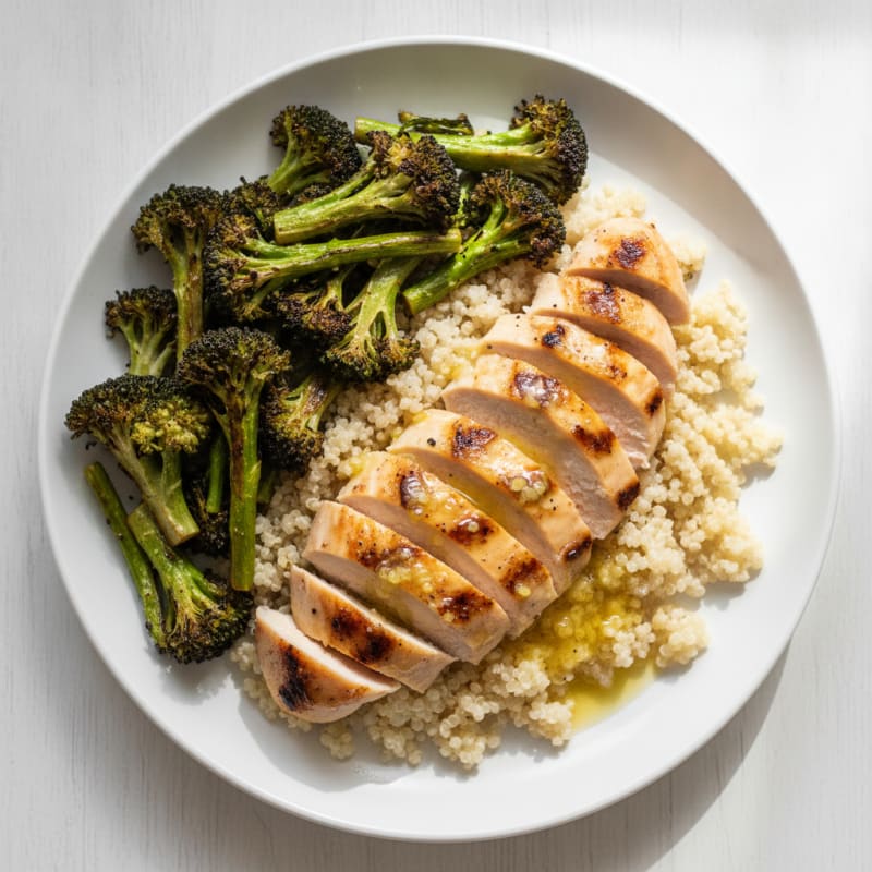 Grilled Chicken Breast with Quinoa and Roasted Broccoli