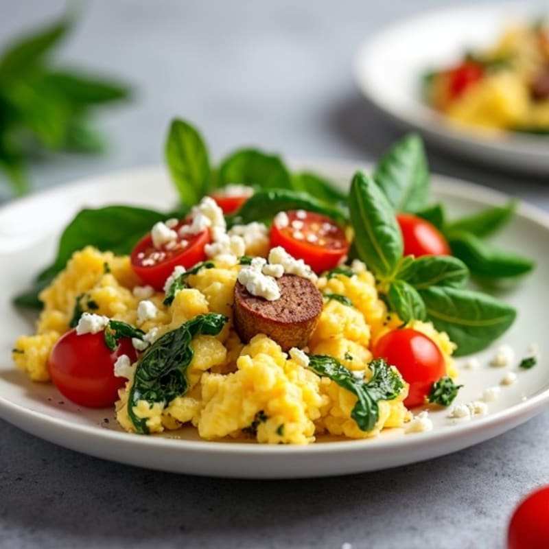 Fluffy Egg Scramble with Fresh Spinach and Feta