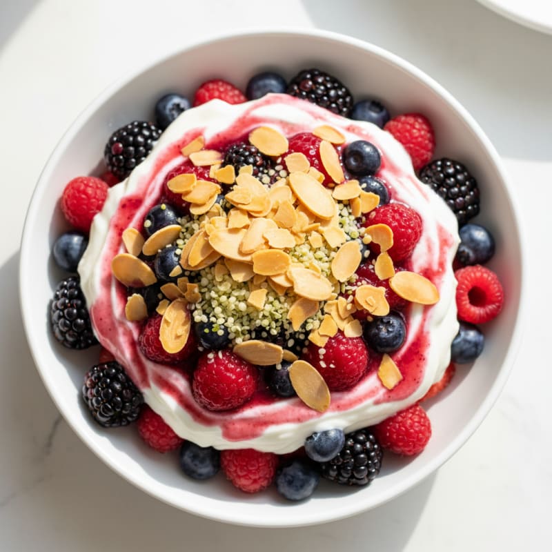 Vanilla Greek Yogurt Protein Parfait with Mixed Berries