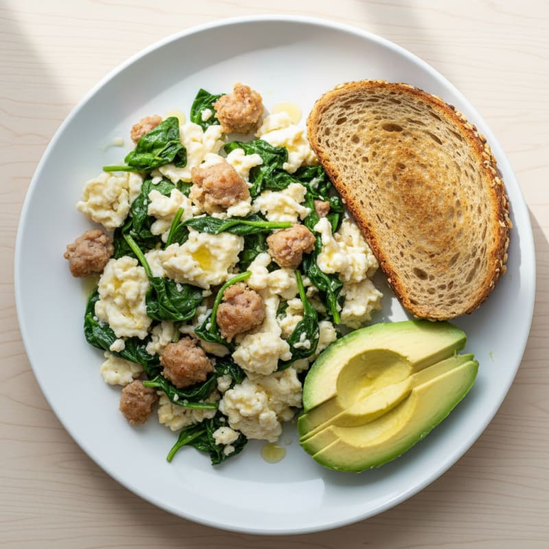 Egg White and Turkey Sausage Scramble with Spinach