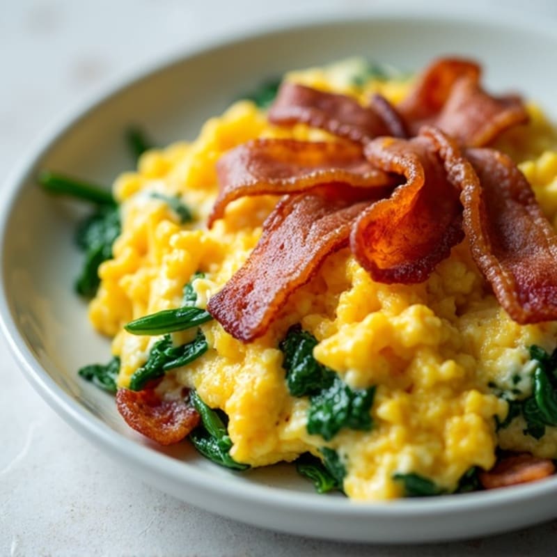 Cottage Cheese Egg Scramble with Spinach and Turkey Bacon