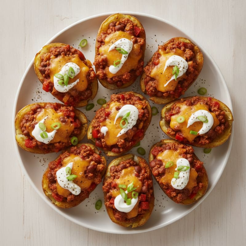 Loaded Chili Cheese Potato Skins
