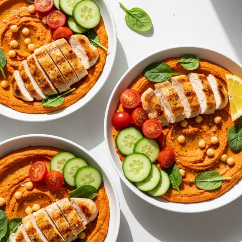 Creamy Roasted Red Pepper Hummus Bowls