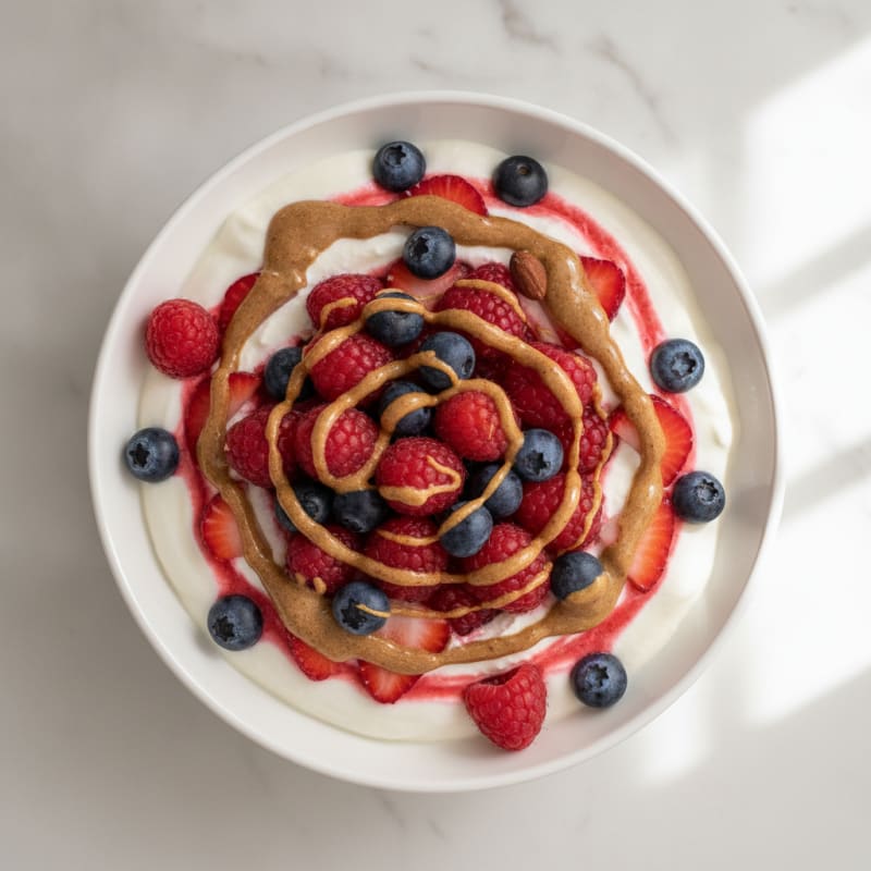 Greek Yogurt Protein Parfait with Mixed Berries and Almond Butter