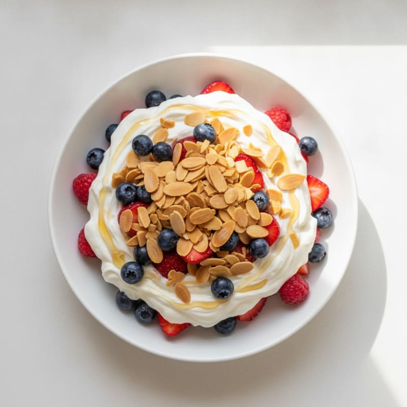 Silky Greek Yogurt Protein Parfait with Mixed Berries and Almonds