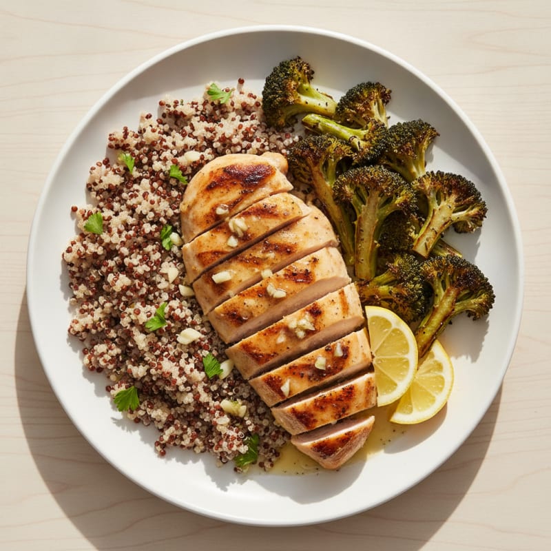 Grilled Chicken Breast with Quinoa and Roasted Broccoli