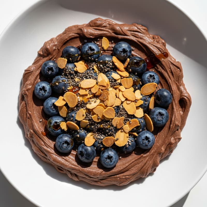 Chocolate Protein Pudding with Greek Yogurt and Berries