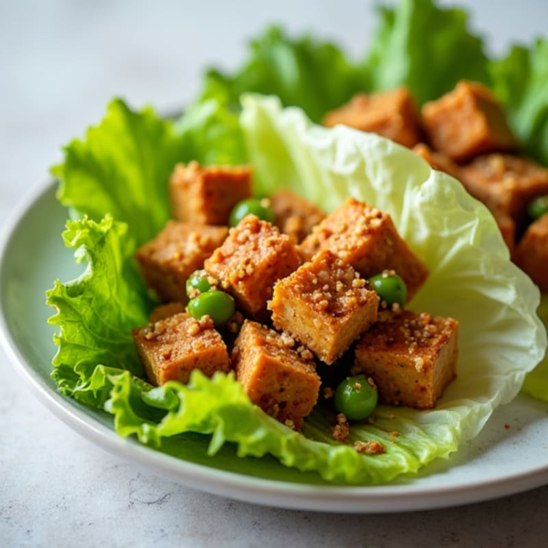 Crispy Tofu Lettuce Wraps with Spicy Peanut Sauce
