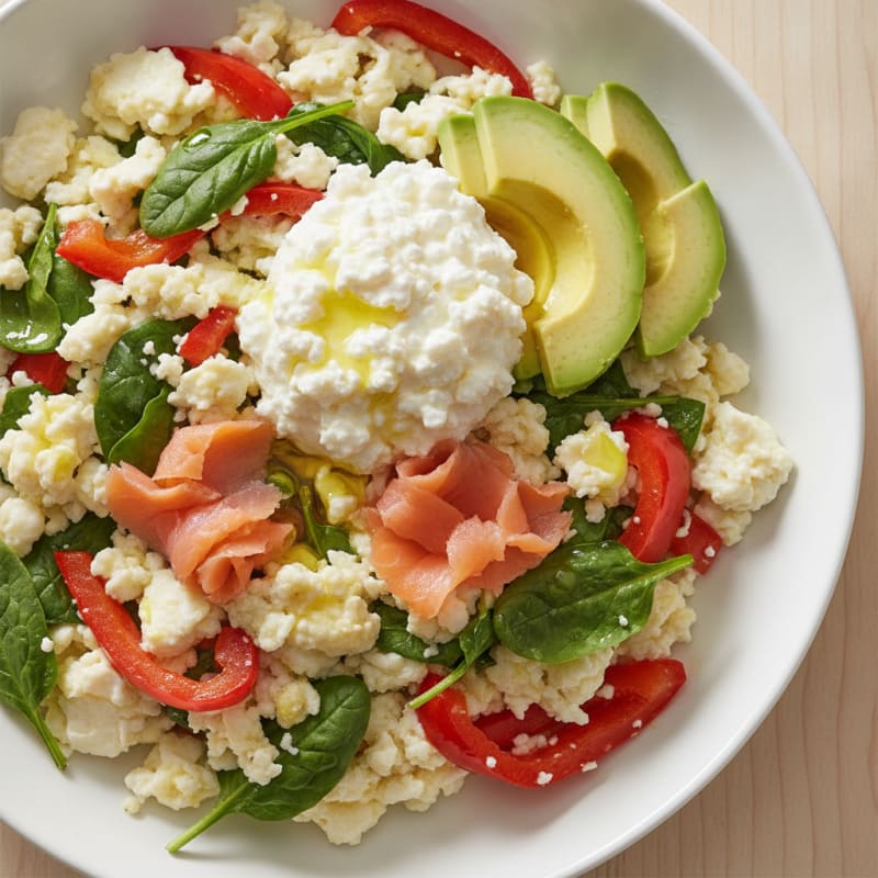 Egg White and Vegetable Scramble with Cottage Cheese