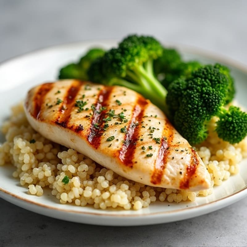 Grilled Chicken Breast with Roasted Broccoli and Quinoa