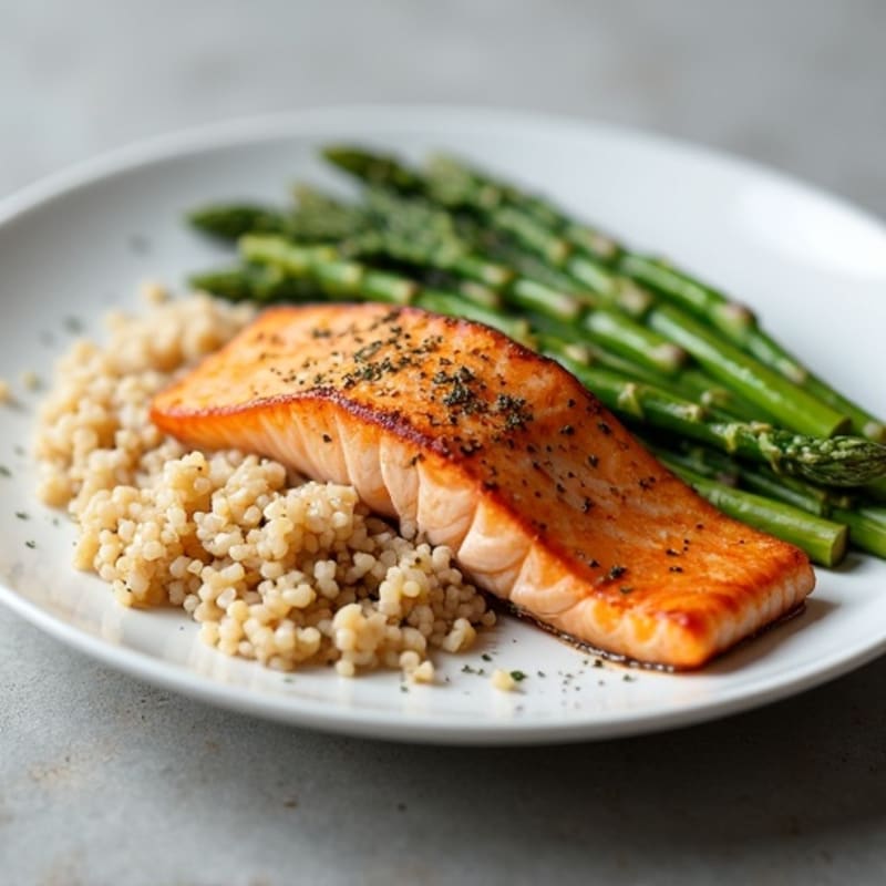 Seared Salmon with Steamed Asparagus and Brown Rice