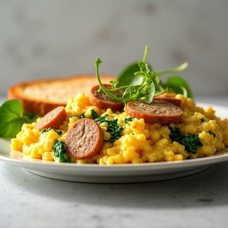 Egg White Scramble with Turkey Sausage and Spinach
