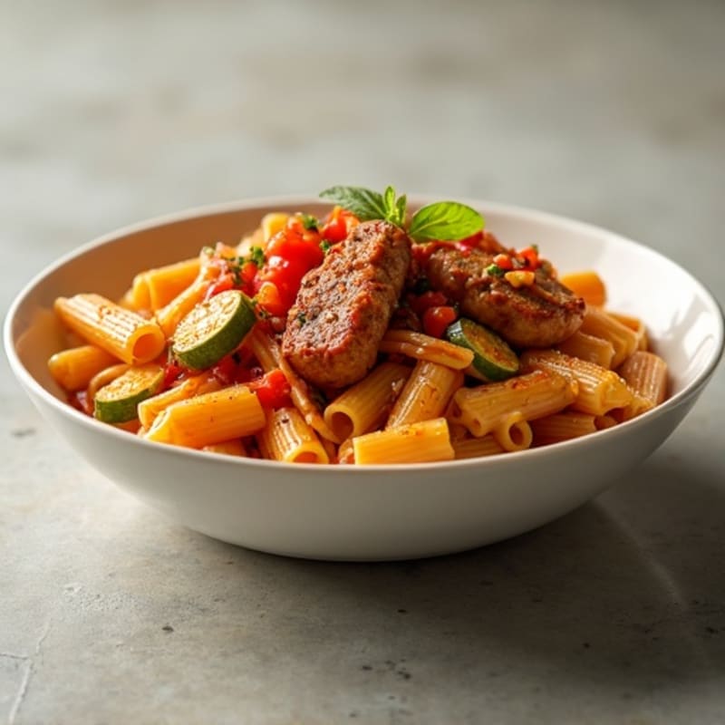 Lean Sausage and Hearty Vegetable Ragu with Whole Wheat Penne