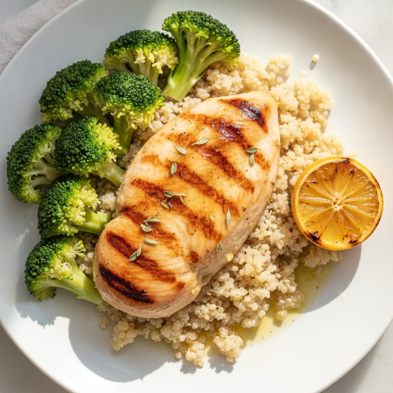 Grilled Chicken Breast with Quinoa and Steamed Broccoli