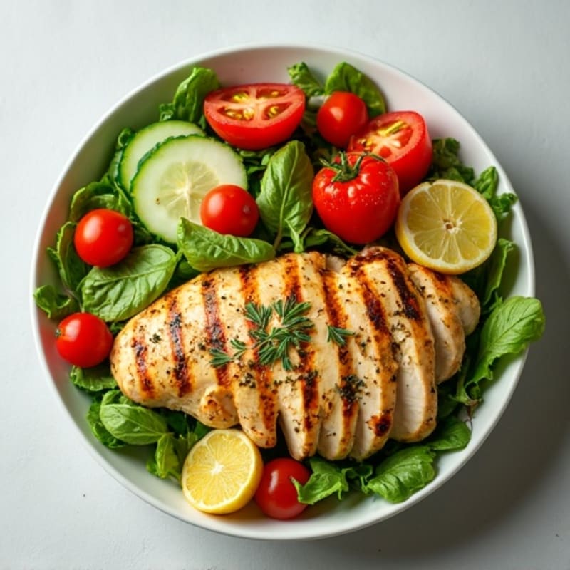 Lemon Herb Grilled Chicken Salad with Crunchy Vegetables