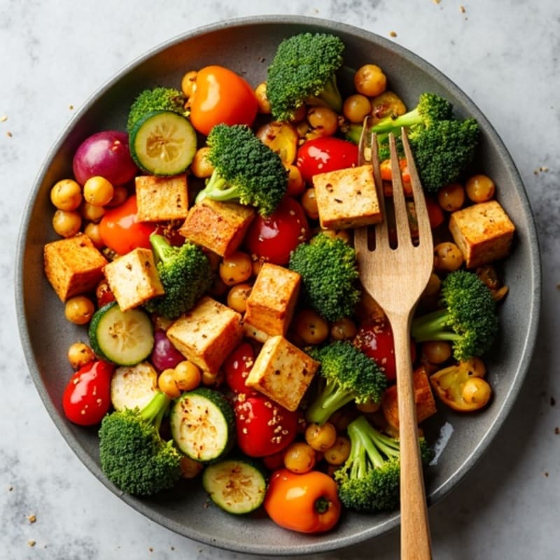 Sheet Pan Roasted Vegetables with Crispy Chickpeas and Tofu